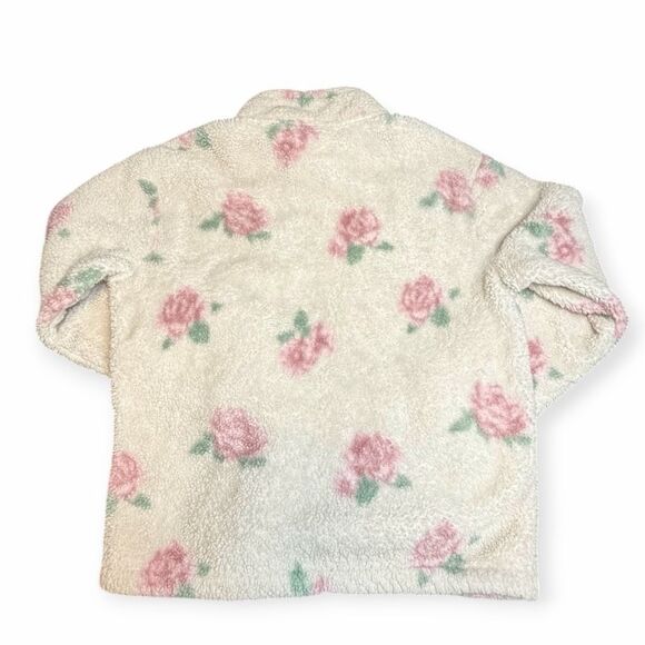 PINK VICTORIA’S SECRET Women’s Cream Pink Floral Sherpa Half Zip Pullover Size M - Picture 2 of 5